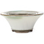 Round white with green blue stains bonsai pot by Koishiwara - 107 x 107 x 46 mm