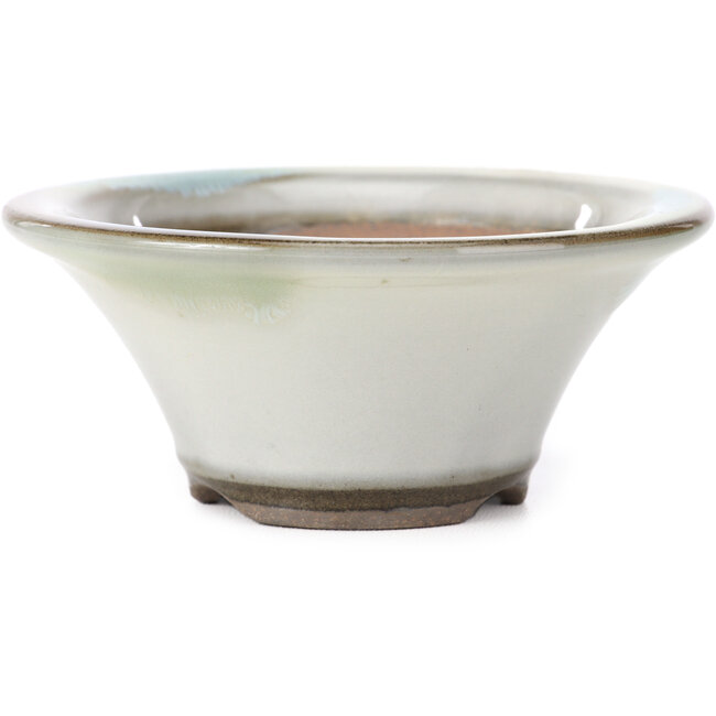 Vaso bonsai rotondo bianco con macchie verdi blu di Koishiwara - 107 x 107 x 46 mm