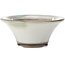 Round white with green blue stains bonsai pot by Koishiwara - 107 x 107 x 46 mm