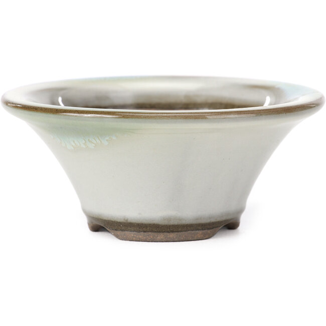 Vaso bonsai rotondo bianco con macchie verdi blu di Koishiwara - 107 x 107 x 46 mm