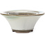 Round white with green blue stains bonsai pot by Koishiwara - 107 x 107 x 46 mm