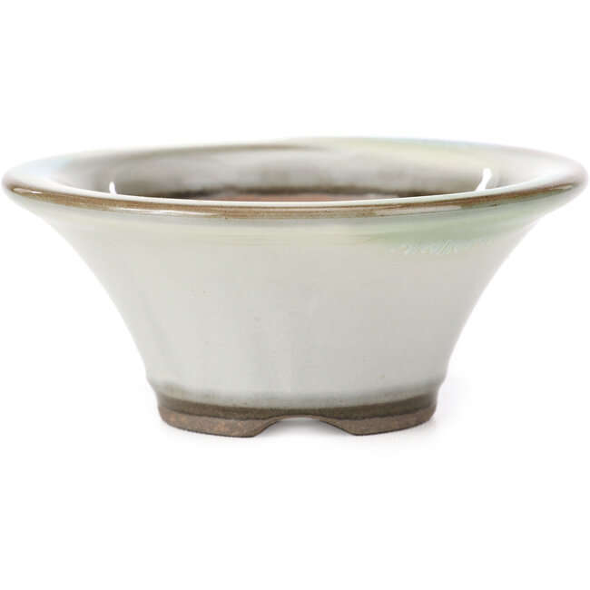 Pot à bonsaï rond blanc taches bleu vert par Koishiwara - 107 x 107 x 46 mm