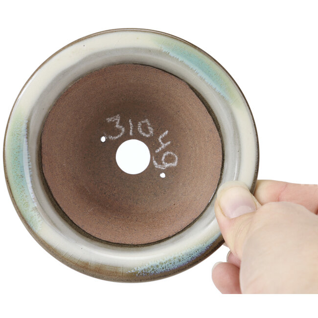 Pot à bonsaï rond blanc taches bleu vert par Koishiwara - 107 x 107 x 46 mm