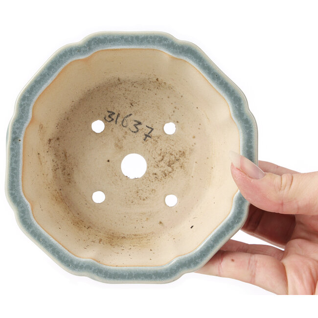 Achteckige blaue Bonsaischale in Lotusform - 135 x 135 x 50 mm