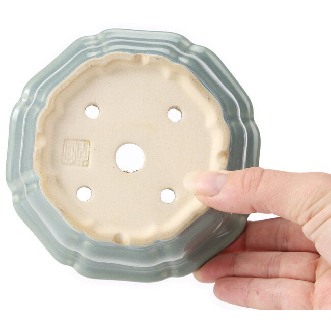 Maceta de bonsái azul con forma de loto octogonal - 135 x 135 x 50 mm