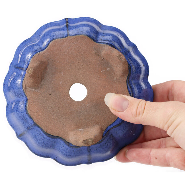 Achteckige blaue Bonsaischale in Lotusform - 135 x 135 x 40 mm