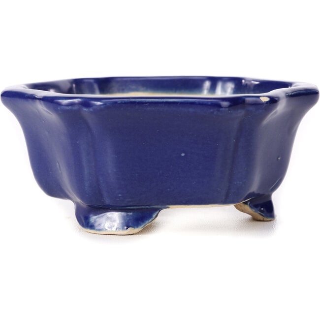 Hexagonal lotus shape blue bonsai pot - 130 x 120 x 55 mm