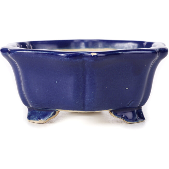 Hexagonal lotus shape blue bonsai pot - 130 x 120 x 55 mm