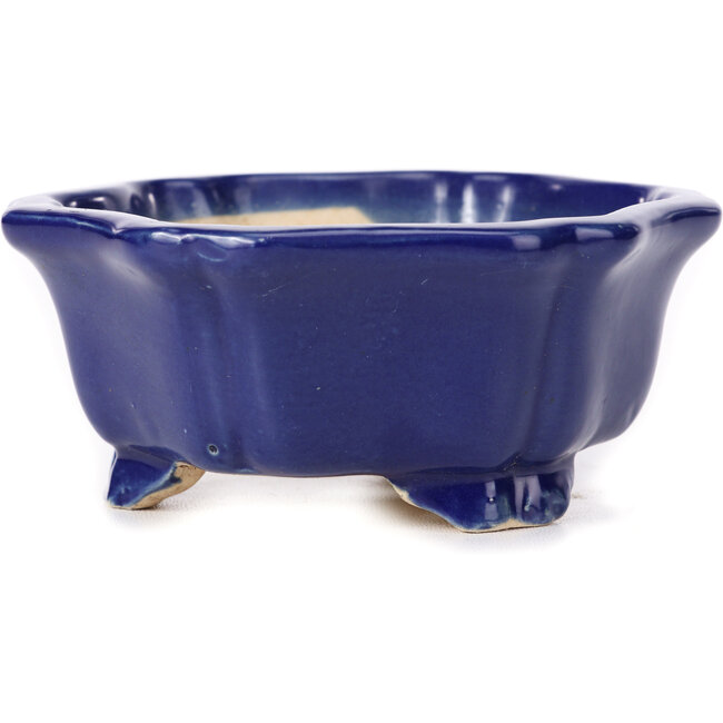 Vaso per bonsai blu a forma di loto esagonale - 130 x 120 x 55 mm