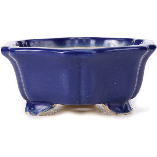 Maceta de bonsái azul con forma de loto hexagonal - 130 x 120 x 55 mm