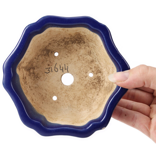 Sechseckige blaue Bonsaischale in Lotusform - 130 x 120 x 55 mm