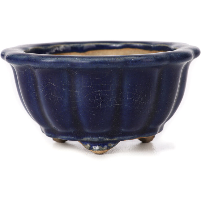 Octagonal lotus shape blue bonsai pot - 105 x 105 x 55 mm