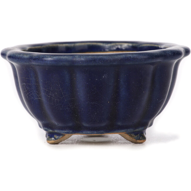 Achteckige blaue Bonsaischale in Lotusform - 105 x 105 x 55 mm