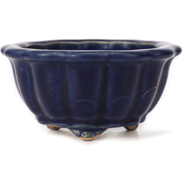 Pot à bonsaï octogonal bleu en forme de lotus - 105 x 105 x 55 mm