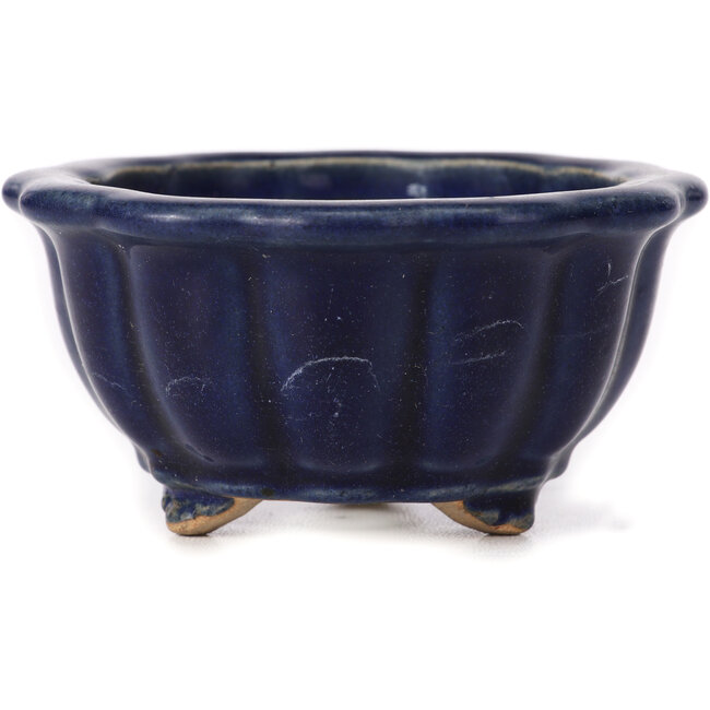 Achteckige blaue Bonsaischale in Lotusform - 105 x 105 x 55 mm