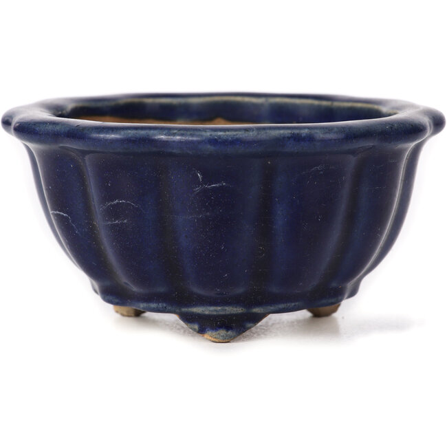 Octagonal lotus shape blue bonsai pot - 105 x 105 x 55 mm