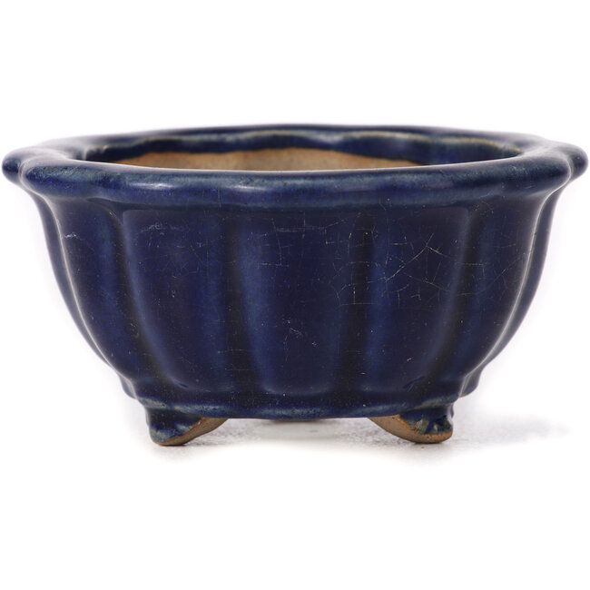 Pot à bonsaï octogonal bleu en forme de lotus - 105 x 105 x 55 mm