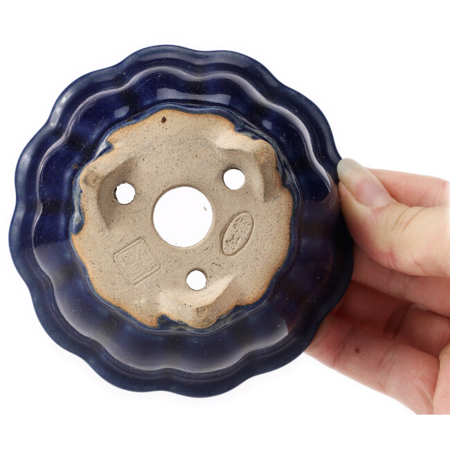 Pot à bonsaï octogonal bleu en forme de lotus - 105 x 105 x 55 mm