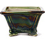 Square green and brown bonsai pot by Terahata Satomi Mazan - 135 x 135 x 85 mm