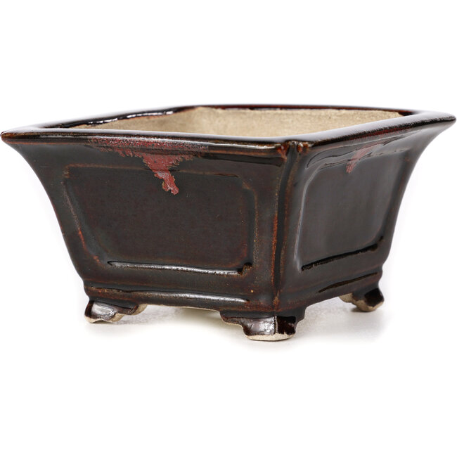Square brown bonsai pot by Terahata Satomi Mazan - 125 x 125 x 70 mm