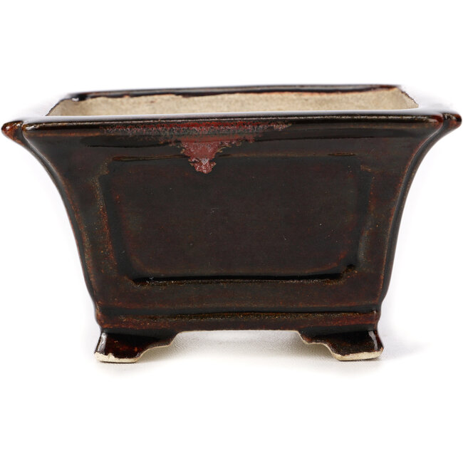 Pot à bonsaï carré marron par Terahata Satomi Mazan - 125 x 125 x 70 mm