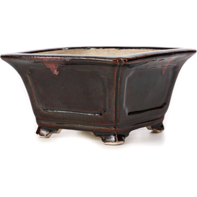 Pot à bonsaï carré marron par Terahata Satomi Mazan - 125 x 125 x 70 mm