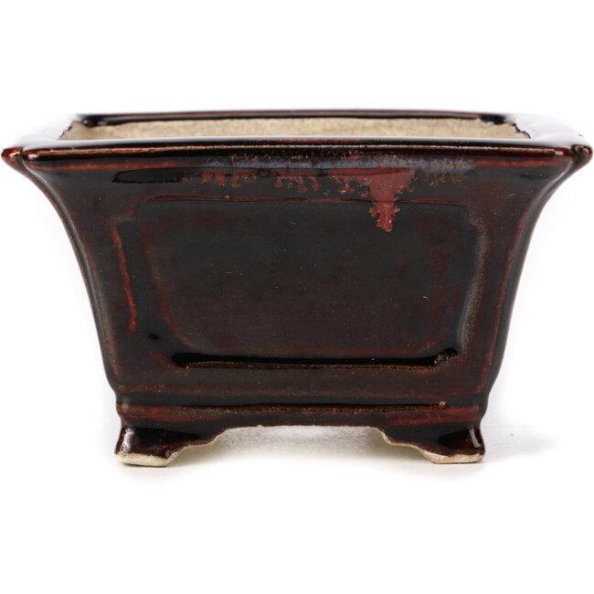 Square brown bonsai pot by Terahata Satomi Mazan - 125 x 125 x 70 mm