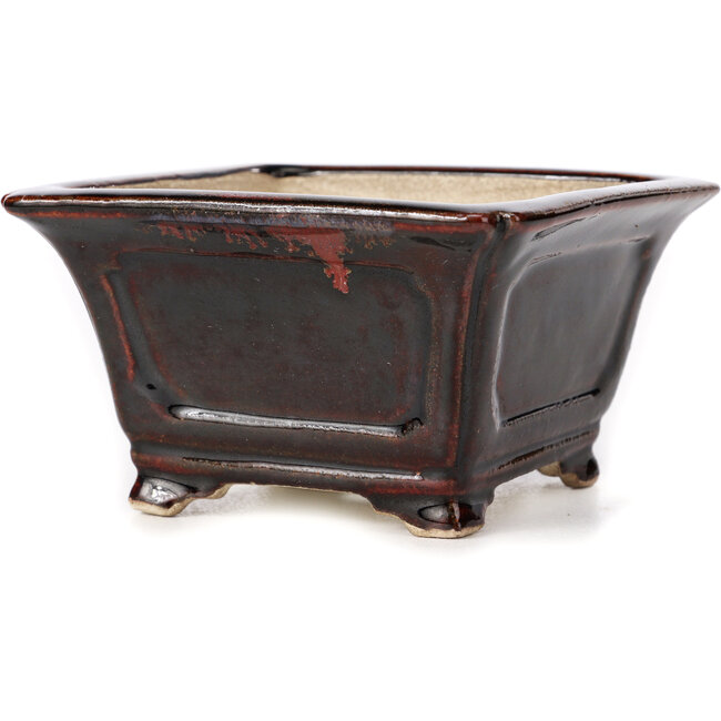 Square brown bonsai pot by Terahata Satomi Mazan - 125 x 125 x 70 mm