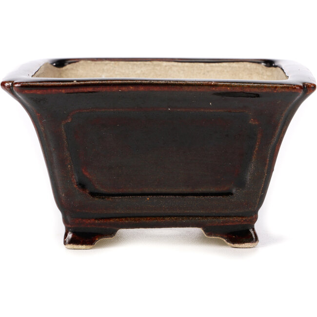 Square brown bonsai pot by Terahata Satomi Mazan - 125 x 125 x 70 mm