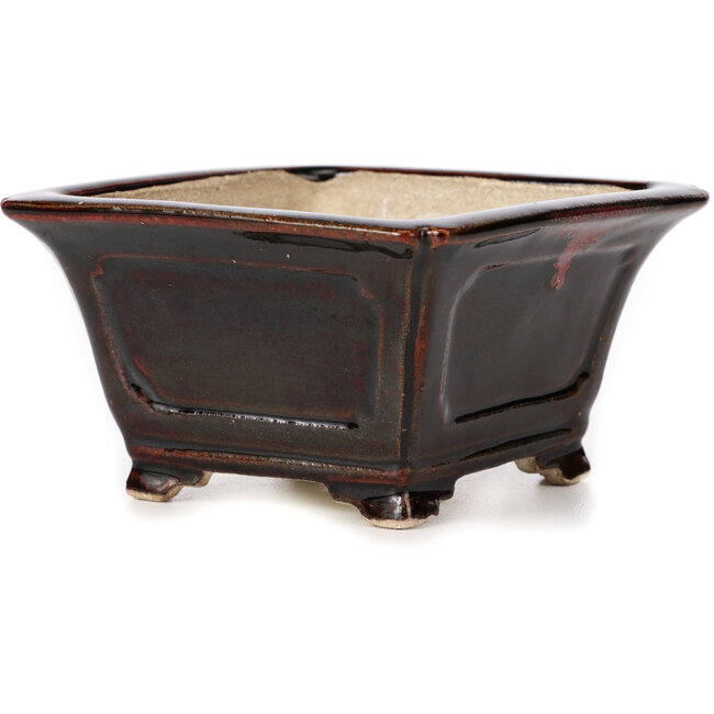 Pot à bonsaï carré marron par Terahata Satomi Mazan - 125 x 125 x 70 mm
