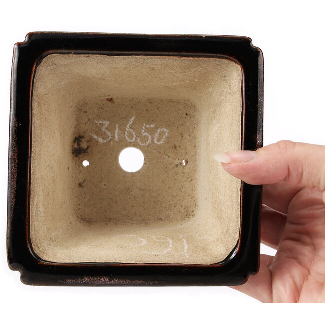 Vierkante bruine bonsaipot van Terahata Satomi Mazan - 125 x 125 x 70 mm