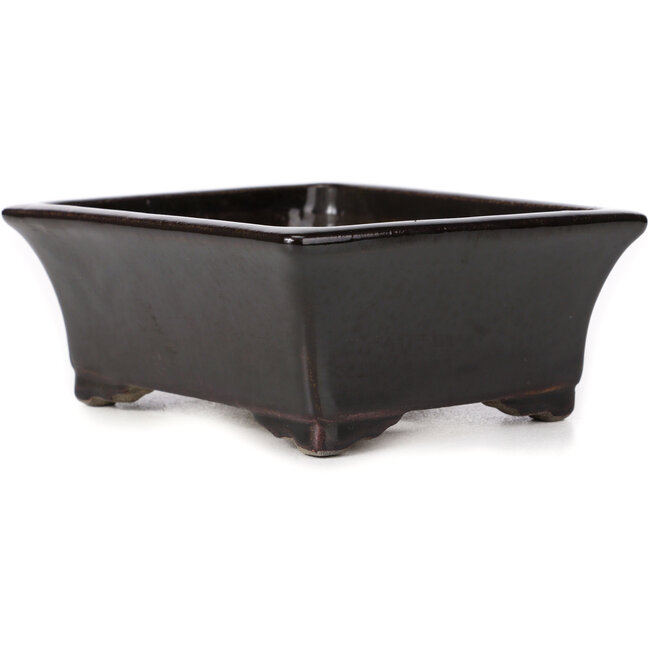 Rectangular brown bonsai pot by Terahata Satomi Mazan - 160 x 135 x 60 mm