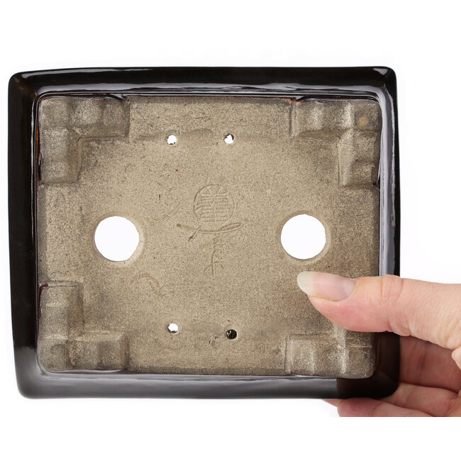 Rectangular brown bonsai pot by Terahata Satomi Mazan - 160 x 135 x 60 mm