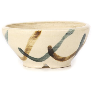 Bonsai 80 mm runde weiße mehrfarbige Bonsaischale von Bonsai, Japan