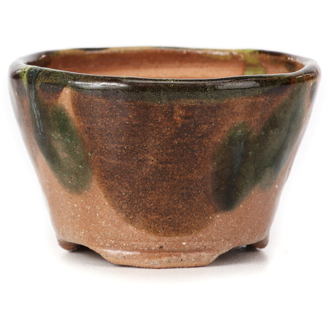 Maceta de bonsái redonda verde y marrón de Bonsai - 70 x 70 x 45 mm