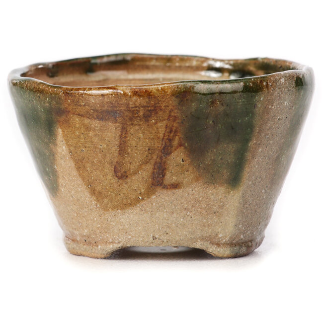 Maceta de bonsái redonda verde y marrón de Bonsai - 70 x 70 x 45 mm