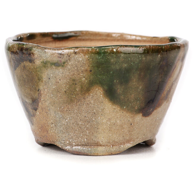 Maceta de bonsái redonda verde y marrón de Bonsai - 70 x 70 x 45 mm