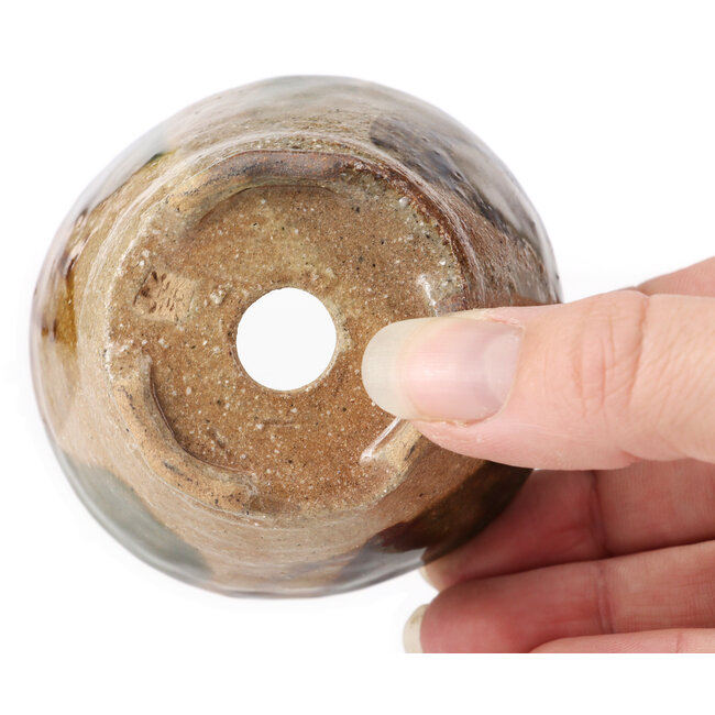 Maceta de bonsái redonda verde y marrón de Bonsai - 70 x 70 x 45 mm