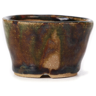 Bonsai 70 mm round green and brown bonsai pot by Bonsai, Japan