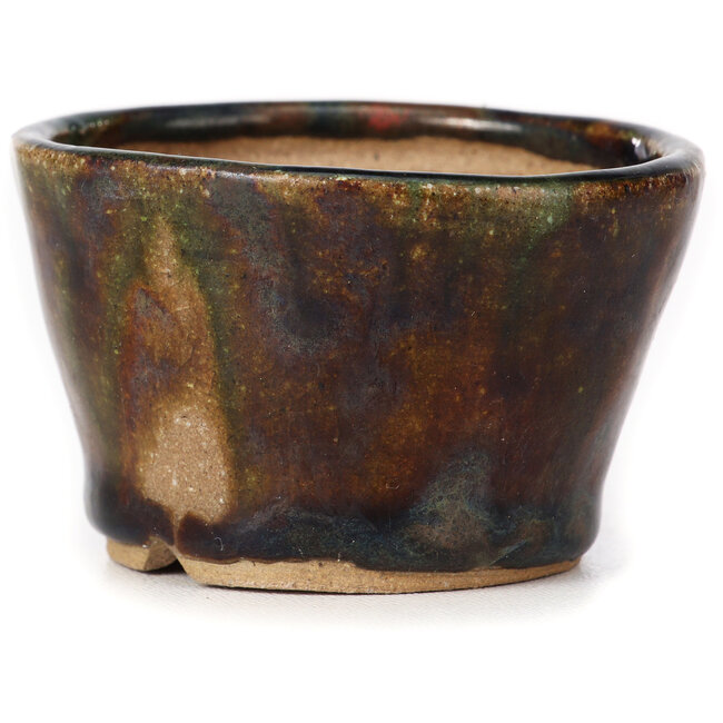 Vaso bonsai rotondo verde e marrone di Bonsai - 70 x 70 x 45 mm