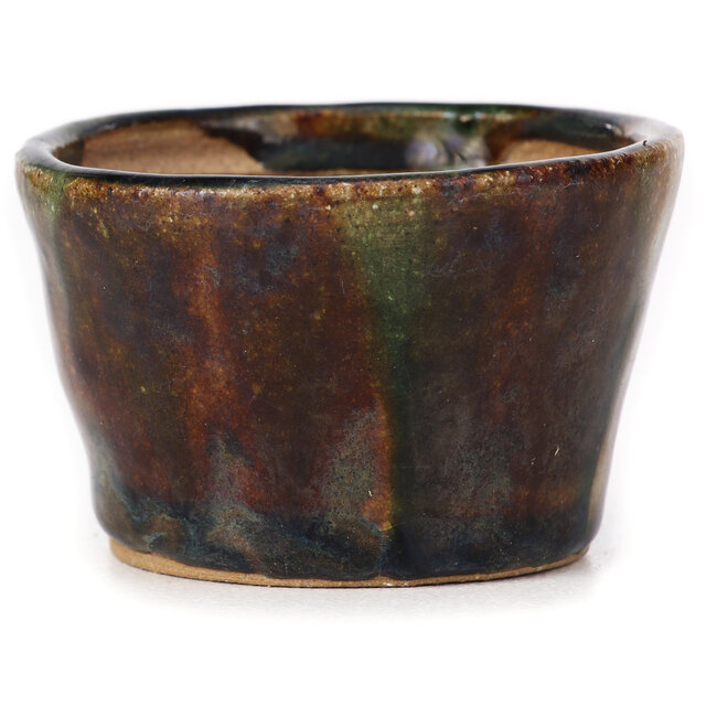 Maceta de bonsái redonda verde y marrón de Bonsai - 70 x 70 x 45 mm