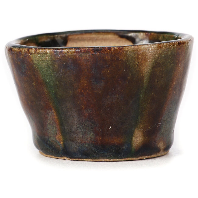 Maceta de bonsái redonda verde y marrón de Bonsai - 70 x 70 x 45 mm