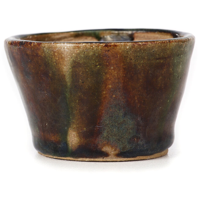 Maceta de bonsái redonda verde y marrón de Bonsai - 70 x 70 x 45 mm