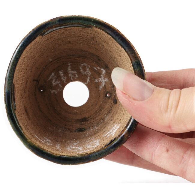 Round green and brown bonsai pot by Bonsai - 70 x 70 x 45 mm