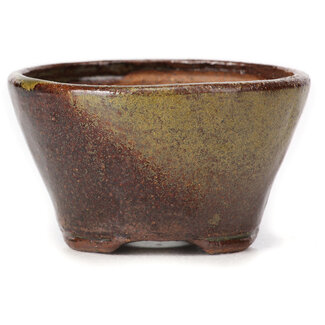 Bonsai 75 mm round green and brown bonsai pot by Bonsai, Japan