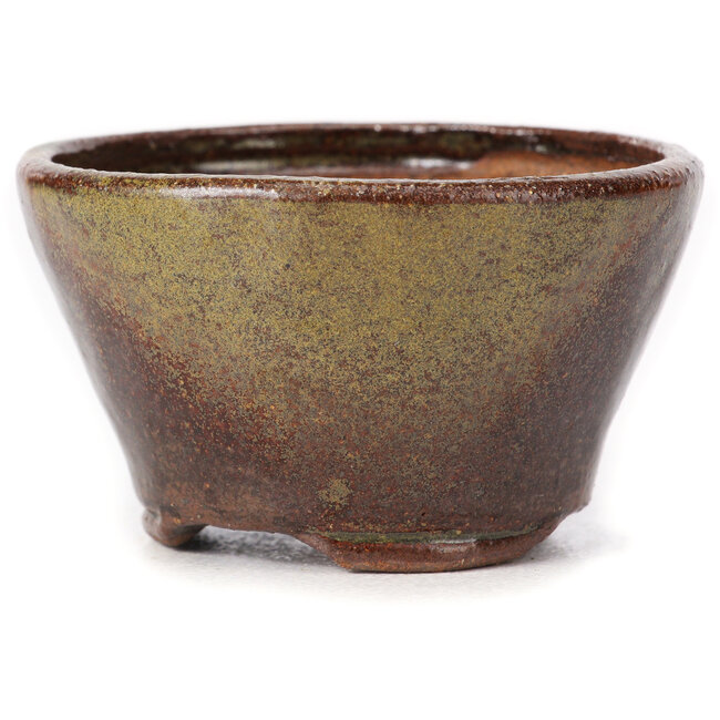 Maceta de bonsái redonda verde y marrón de Bonsai - 75 x 75 x 45 mm