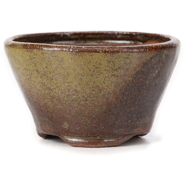 Ronde groene en bruine bonsaipot van Bonsai - 75 x 75 x 45 mm