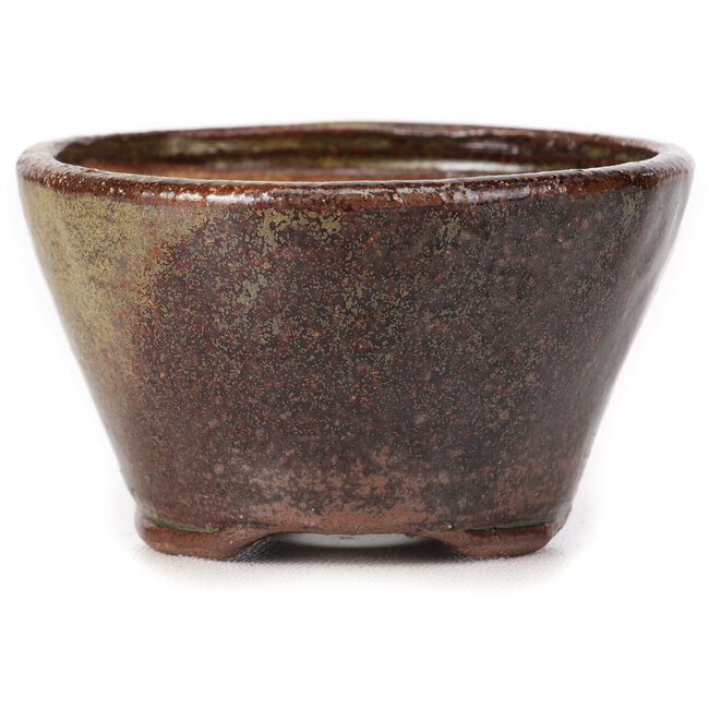 Maceta de bonsái redonda verde y marrón de Bonsai - 75 x 75 x 45 mm