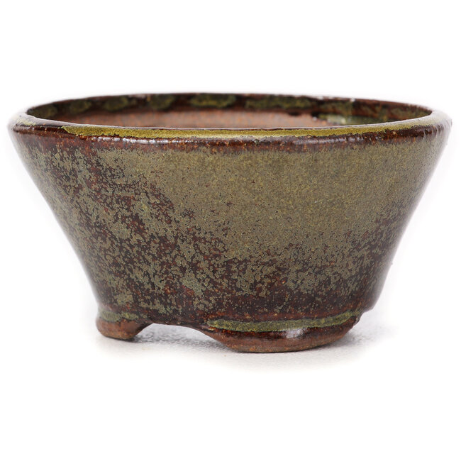 Vaso per bonsai rotondo verde e marrone di Bonsai - 75 x 75 x 40 mm
