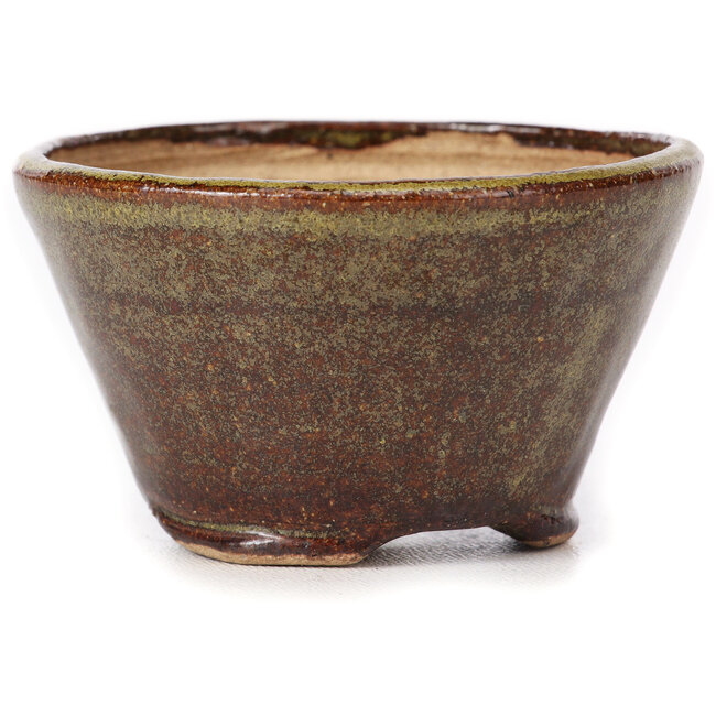 Round green and brown bonsai pot by Bonsai - 75 x 75 x 45 mm